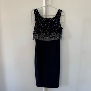 NWT! Elegant Navy Sleeveless Dress with Silver Accents